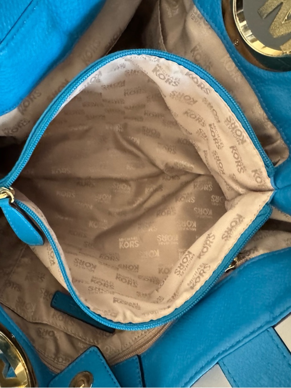 Michael Kors Shoulder Bag and Wallet Turquoise and Gold - Picture 6 of 12